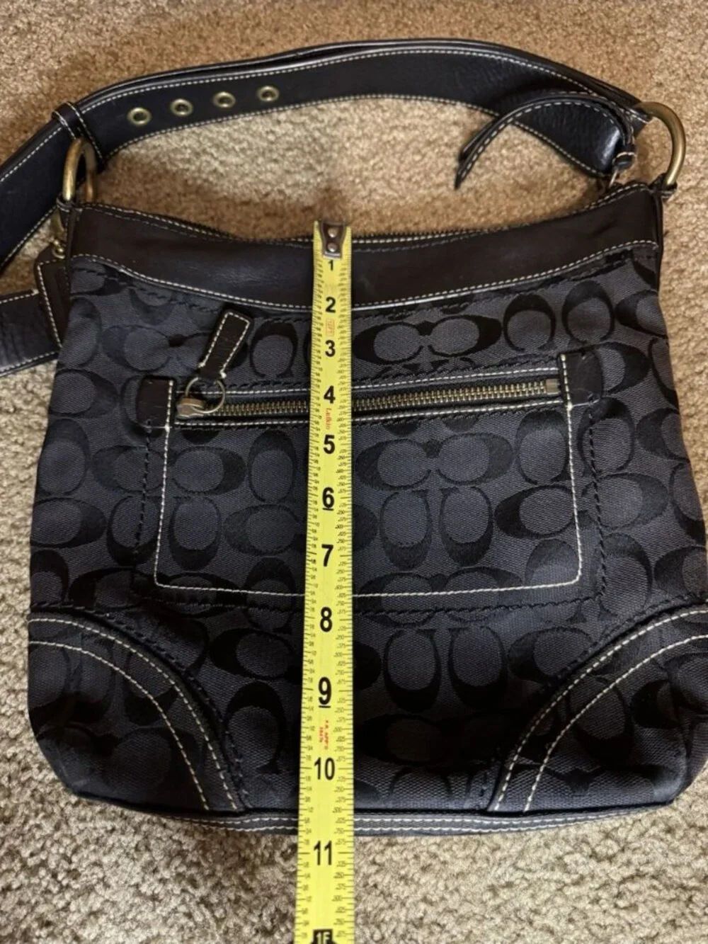 VTG COACH Black Signature Canvas Crossbody Bag Big Buckle Leather Strap Hangtag